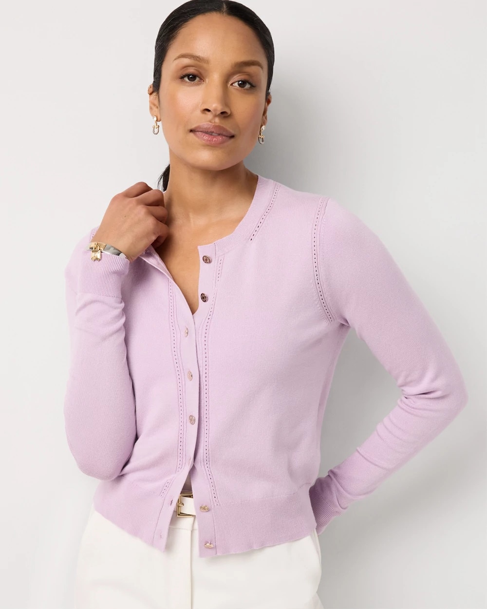 Crewneck Button-Front Cardigan | White House Black Market